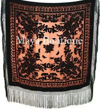Silk Piano Shawl Wrap Scarf Burnout Velvet Tangerine & Black Maya Matazaro