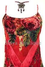 Dress Gown Red Silk Burnout Velvet Beaded Victorian Roses Maya Matazaro XL