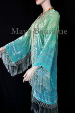 Jade Turquoise Burnout Velvet Kimono Jacket Hand Dyed Maya Matazaro Made in USA