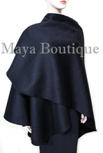 Luxurious Black Cape Ruana Wrap Coat Cashmere Camel hair Blend by Maya Matazaro
