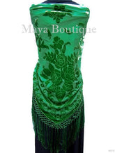 Silk Burnout Velvet Piano Shawl Wrap Hand Dyed Apple Green Maya Boutique