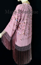 Embroidered Silk Fringe Jacket Kimono Strawberry Ice Multi Birds Flower Maya