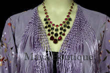 Maya Matazaro Embroidered Silk Fringe Jacket Kimono Lilac Multi Birds Flower