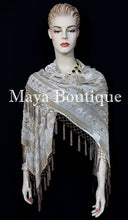 Beige Piano Shawl Scarf Wrap All Beaded Silk Burnout Velvet Maya Matazaro