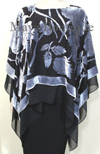 Maya Matazaro Layered Poncho Top Silk Burnout Velvet & Chiffon Silver Black USA