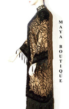 Fringe Jacket Kimono Silk Burnout Velvet Beaded Spider Black Beige Maya Matazaro