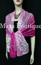 Maya Matazaro Hand Dyed Magenta Pink Camellia Shawl Wrap Scarf Burnout Velvet