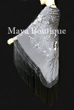 Flamenco Embroidered Silk Piano Shawl Wrap Dusk Gray Floral 84" Maya Matazaro