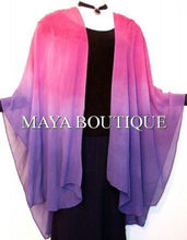 Hand Dyed Maya Matazaro Silk Chiffon Cape Ruana Caftan Wrap Magenta Purple Ombre