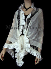 Ivory Shawl Scarf Wrap Silk Beaded Burnout Velvet Triangle Ruffles Maya Matazaro