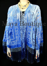 Wearable Art Blue Ombre Velvet Kimono Jacket Hand Dyed Short Maya Matazaro
