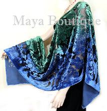 Hand Dyed Maya Matazaro Baroque Shawl Wrap Scarf Burnout Velvet Green Blue Ombre