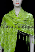 Lime Green Piano Shawl Scarf Wrap All Beaded Silk Burnout Velvet Maya Matazaro