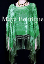 Green Silk Burnout Velvet Poncho Fringe Top Shawl Hand Dyed Maya Matazaro
