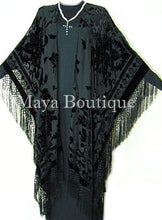 Caftan Duster Fringe Jacket Kimono Opera Coat Black Burnout Velvet Maya Matazaro