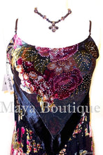 Dress Gown Black Silk Burnout Velvet Beaded Victorian Roses Maya Matazaro S / M