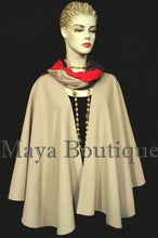 Taupe Cape Ruana Wrap Coat Cashmere Wool Blend by Maya Boutique Made in USA
