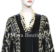 Kimono Jacket Silk Burnout Velvet Long Beige & Black No Fringe Maya Matazaro