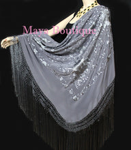 Flamenco Embroidered Silk Piano Shawl Wrap Dusk Gray Floral 84" Maya Matazaro