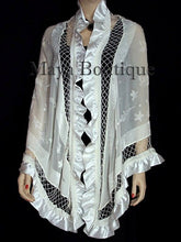 Ivory Shawl Scarf Wrap Silk Beaded Burnout Velvet Triangle Ruffles Maya Matazaro