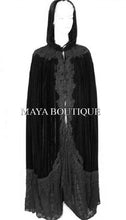 Cloak Opera Cape BLACK Victorian Rep Long Velvet & Lace Lined Maya Boutique