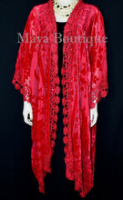 Red Lace & Burnout Velvet Kimono Caftan Jacket Duster Maya Matazaro Plus