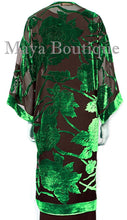 Green Long Kimono Jacket Silk Burnout Velvet No Fringe Maya Matazaro