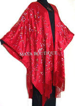 Red Embroidered Silk Kimono Caftan Duster Opera Coat Maya Matazaro Plus Up to 5X
