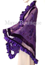 Purple Shawl Scarf Wrap Silk Burnout Velvet Bead Triangle Ruffles Maya Matazaro