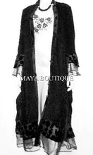 Stunning Dress Coat Crinkle Silk Velvet & Organza Ruffle Black S/M