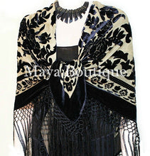 Silk Piano Shawl Wrap Scarf Burnout Velvet Beige & Black Maya Matazaro
