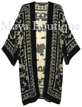 Kimono Jacket Silk Burnout Velvet Long Beige & Black No Fringe Maya Matazaro