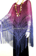 Crochet Poncho Shawl Top Hand Dyed Magenta Purple Ombree Maya Matazaro One Size