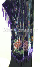 Maya Kimono Opera Coat Duster Beaded Silk Burnout Velvet Peacock Purple PLUS
