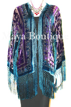 Tye Dye Teal Multi Short Fringe Jacket Kimono Silk Burnout Velvet Maya Matazaro