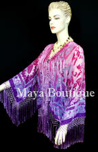 Wearable Art Hand Dyed Velvet Kimono Fringe Jacket Grape Wine Maya Matazaro
