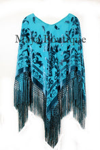 Teal Turquoise Silk Burnout Velvet Poncho Kimono Top Shawl Maya Matazaro