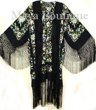 Embroidered Flamenco Silk Opera Coat Kimono Jacket Floral Birds Maya Matazaro