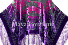 Purple Fuchsia Burnout Velvet Poncho Shawl Top Ombree Hand Dye Maya Matazaro