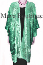 Emerald Green Camellia Burnout Velvet Caftan Kimono Ombre Hand Dye Maya Matazaro