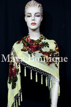 Piano Shawl Scarf Wrap Vanilla Victorian Rose Silk Burnout Velvet All Beaded