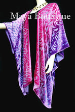 Pink Purple Camellia Burnout Velvet Caftan Kimono Duster Hand Dyed Maya Matazaro