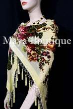 Piano Shawl Scarf Wrap Vanilla Victorian Rose Silk Burnout Velvet All Beaded