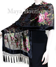 Black Wrap Scarf Shawl Silk Burnout Velvet English Rose Beaded Maya Matazaro