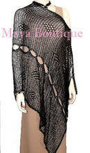 Black Crochet Poncho Top Asymmetrical Rayon-Silk Maya Matazaro One Size