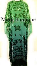 Green Wearable Art Kimono Caftan Fringe Jacket Burnout Velvet Hand Dyed Maya
