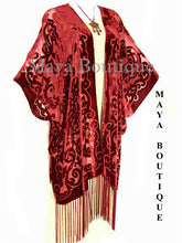 Caftan Kimono Burnout Velvet Art Nouveau Deep Red Maya Matazaro USA Made