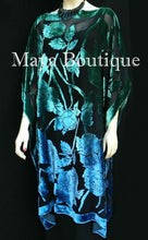Caftan Dress Kimono Silk Burnout Velvet MAYA Dyed Stained Glass Blue & Greens