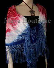 Maya Boutique Hand Dye Poncho Shawl Top Silk Burnout Velvet USA Flag Colors Made In USA