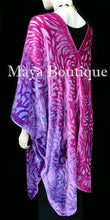 Pink Purple Camellia Burnout Velvet Caftan Kimono Duster Hand Dyed Maya Matazaro